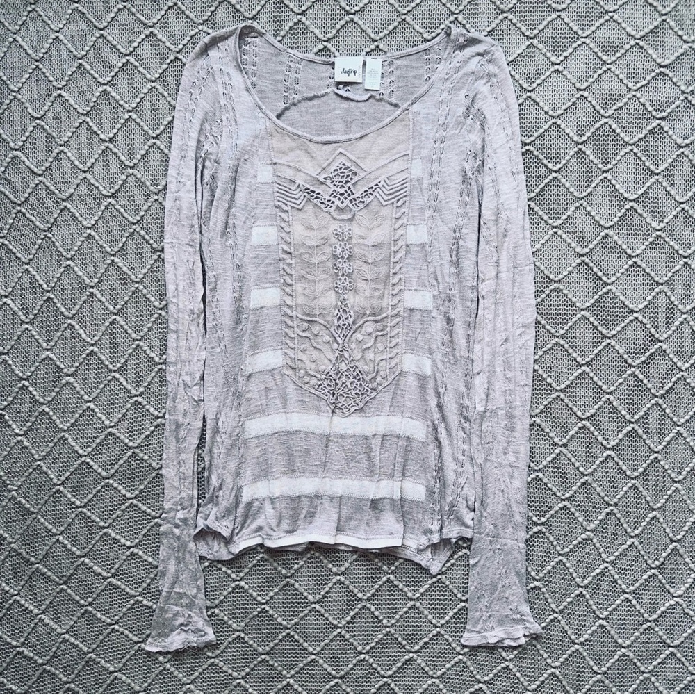 Daytrip Buckle Gray Long Sleeve Blouse XL Soft Knit